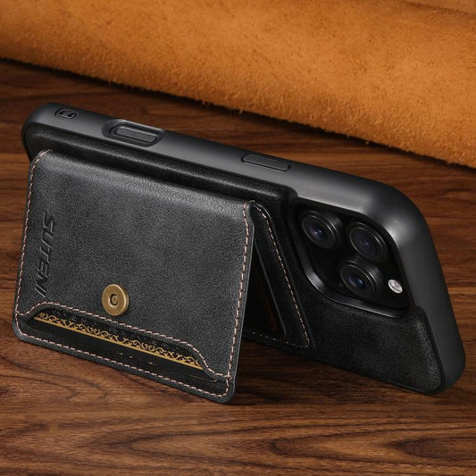 Suteni M4 Magnetic Card Bag MagSafe Leather Phone Case, For iPhone 17 Pro Max, For iPhone 17 Pro, For iPhone 17, For iPhone Air, For iPhone 16 Pro Max, For iPhone 16 Pro, For iPhone 16 Plus, For iPhone 16