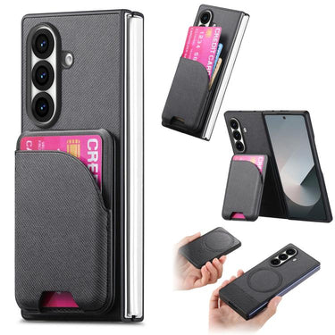 Twill Fabric Leather Skin Card Bag Magnetic Back Phone Case, For Galaxy Z Fold8 Ultra 5G, For Galaxy Z Fold7 5G, For Galaxy Z Fold6