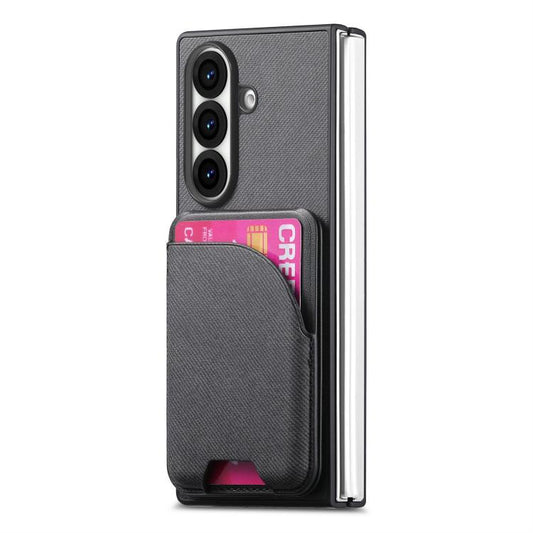 Twill Fabric Leather Skin Card Bag Magnetic Back Phone Case, For Galaxy Z Fold8 Ultra 5G, For Galaxy Z Fold7 5G, For Galaxy Z Fold6