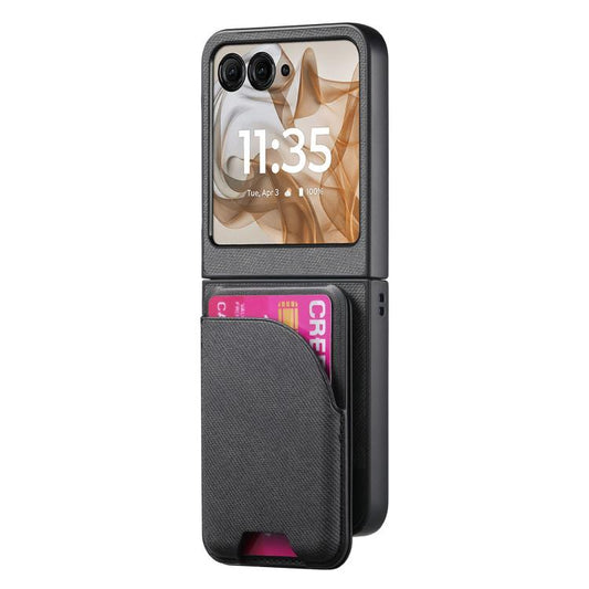 Twill Fabric Leather Skin Card Bag Magnetic Back Phone Case, For Motorola Razr 50, For Motorola Razr 40, For Motorola Razr 40 Ultra