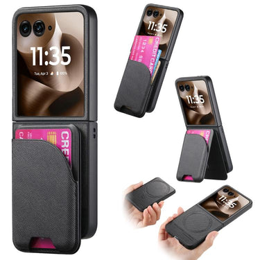 Twill Fabric Leather Skin Card Bag Magnetic Back Phone Case, For Motorola Razr 60 Ultra, For Motorola Razr 60, For Motorola Razr 50 Ultra