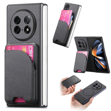Twill Fabric Leather Skin Card Bag Magnetic Back Phone Case, For OPPO Find N5