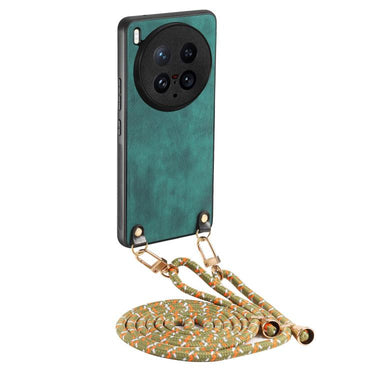 Vintage Leather PC Back Cover Phone Case with Crossbody Strap, For vivo X200 Ultra