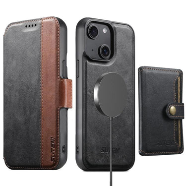 Suteni Q07S1 3-in-1 Detachable Wallet MagSafe Splicing Leather Phone Case, For iPhone 13 Pro Max, For iPhone 13 Pro, For iPhone 13, For iPhone 12, For iPhone 12 Pro Max, For iPhone 12 Pro