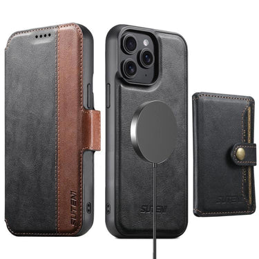 Suteni Q07S1 3-in-1 Detachable Wallet MagSafe Splicing Leather Phone Case, For iPhone 13 Pro Max, For iPhone 13 Pro, For iPhone 13, For iPhone 12, For iPhone 12 Pro Max, For iPhone 12 Pro