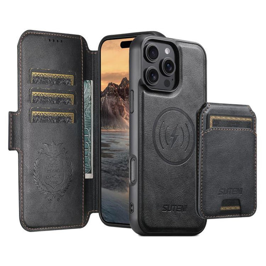 Suteni Q06S2 3-in-1 Detachable Vertical Flip Wallet MagSafe Splicing Leather Phone Case, For iPhone 15 Pro Max, For iPhone 15 Pro, For iPhone 15 Plus, For iPhone 15, For iPhone 14 Plus, For iPhone 14, For iPhone 14 Pro, For iPhone 14 Pro Max
