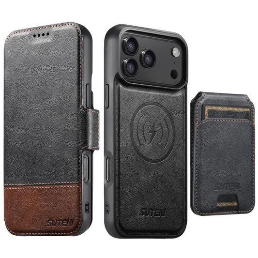 Suteni Q06S2 3-in-1 Detachable Vertical Flip Wallet MagSafe Splicing Leather Phone Case, For iPhone 17 Pro Max, For iPhone 17 Pro, For iPhone 17, For iPhone Air, For iPhone 16 Pro Max, For iPhone 16 Pro, For iPhone 16 Plus, For iPhone 16