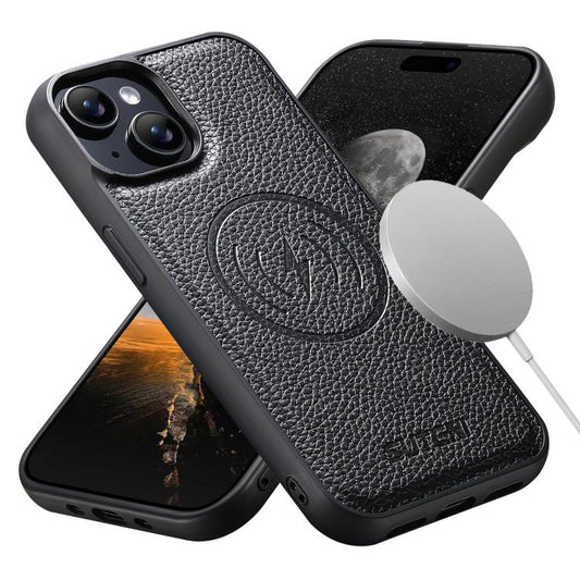 Suteni G5 Large Litchi Texture Vegan Leather Magnetic Back Phone Case, For iPhone 14, For iPhone 14 Pro, For iPhone 14 Pro Max, For iPhone 13 Pro Max, For iPhone 13 Pro, For iPhone 13