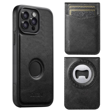 Suteni G1S5 2-in-1 Magnetic Detachable Bottle Opener Card Bag Cow Leather Back Phone Case, For iPhone 15 Pro Max, For iPhone 15 Pro, For iPhone 15 Plus, For iPhone 15, For iPhone 14 Plus, For iPhone 14, For iPhone 14 Pro, For iPhone 14 Pro Max
