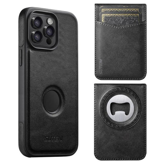 Suteni G1S5 2-in-1 Magnetic Detachable Bottle Opener Card Bag Cow Leather Back Phone Case, For iPhone 13 Pro Max, For iPhone 13 Pro, For iPhone 13, For iPhone 12 / 12 Pro, For iPhone 12 Pro Max