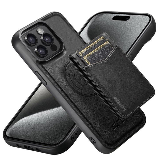 Suteni G5S5 2-in-1 Magnetic Detachable Bottle Opener Card Bag Cow Leather Back Phone Case, For iPhone 15 Pro Max, For iPhone 15 Pro, For iPhone 15 Plus, For iPhone 15, For iPhone 14 Plus, For iPhone 14, For iPhone 14 Pro, For iPhone 14 Pro Max