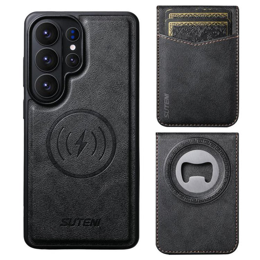 Suteni G5S5 2-in-1 Magnetic Detachable Bottle Opener Card Bag Cow Leather Back Phone Case, For Samsung Galaxy S26 Ultra 5G, For Samsung Galaxy S25 Ultra 5G, For Samsung Galaxy S24 Ultra 5G, For Samsung Galaxy S23 Ultra 5G, For Samsung Galaxy S22 Ultra 5G