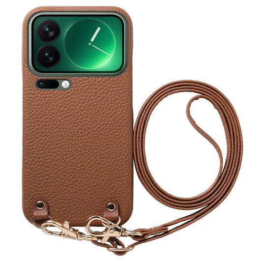 Metal Buckle Crossbody Lanyard Litchi Texture PU Back Phone Case, For Xiaomi 17 Pro