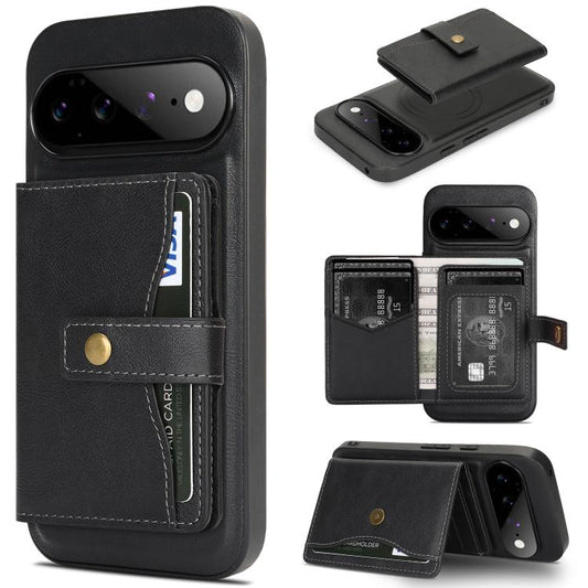 Kalebol Magnetic Button Card Bag MagSafe Ring Leather Phone Case, For Google Pixel 11 Pro XL, For Google Pixel 11, For Google Pixel 11 Pro