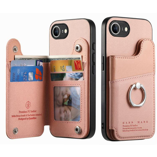 Twill Fabric Ring Multi-card Wallet Vegan Leather Phone Case, For iPhone 17e / 16e, For iPhone 17, For iPhone Air