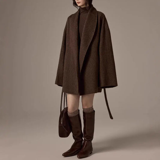 Spot Design Short Double-faced Wool Coat For Petite