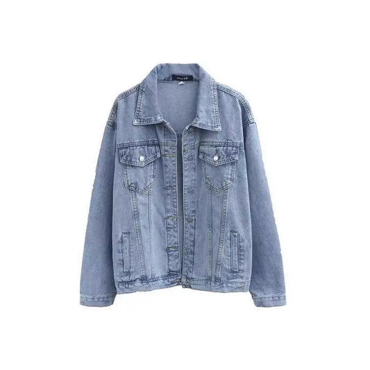 Spring and Autumn Vintage Blue Denim Jacket for Women, Loose Plus Size Export Ins Trendy BF Style Top