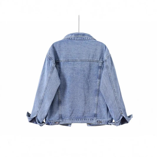 Spring and Autumn Vintage Blue Denim Jacket for Women, Loose Plus Size Export Ins Trendy BF Style Top