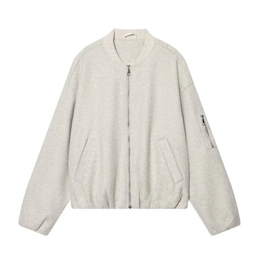 Stand up collar casual loose slimming pilot jacket woolen coat