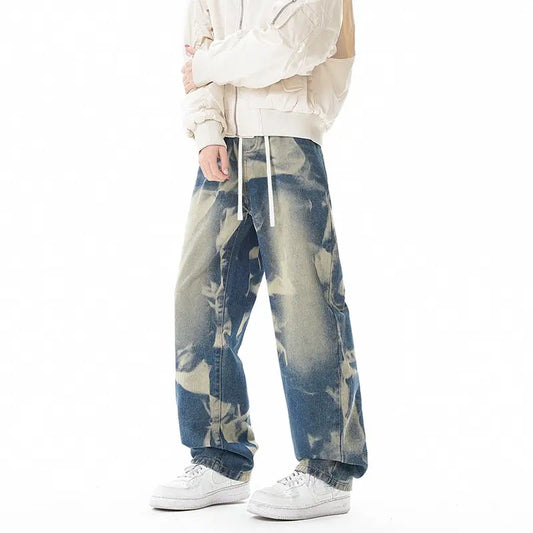 Street Style Gray Green Camouflage Denim Pants Men