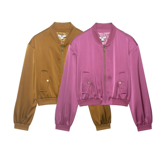 Street stand up collar versatile long sleeved short jacket