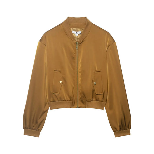 Street stand up collar versatile long sleeved short jacket
