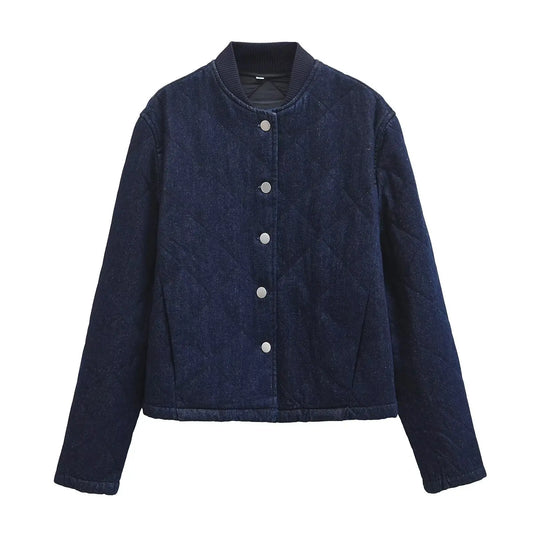 Street standing collar denim washed cotton jacket