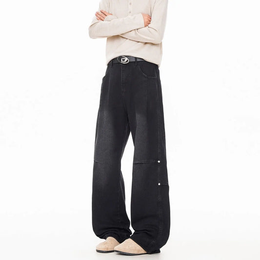 Streetwear Lightning Pattern Washed Denim Pants