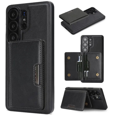 Strong MagSafe Magnetic Two-Fold Card Bag Leather Phone Cases for Samsung Galaxy