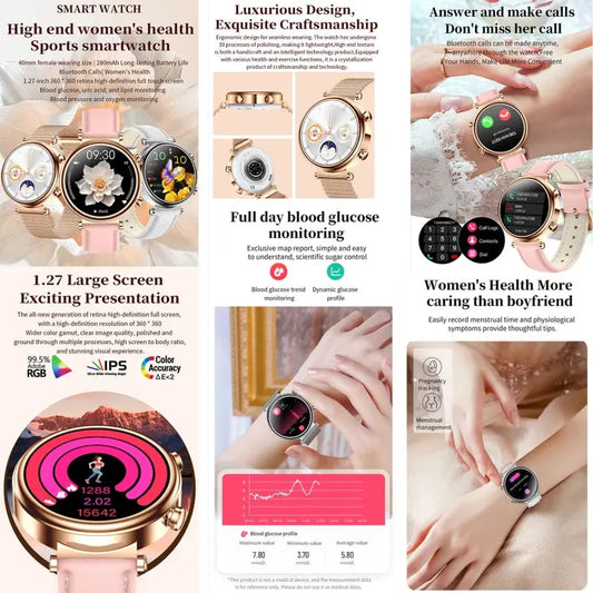 T86 Woman Health 1.27 inch Smart Watch, BT Call / Physiological Cycle / Heart Rate / Blood Pressure / Blood Glucose / SOS Utrano