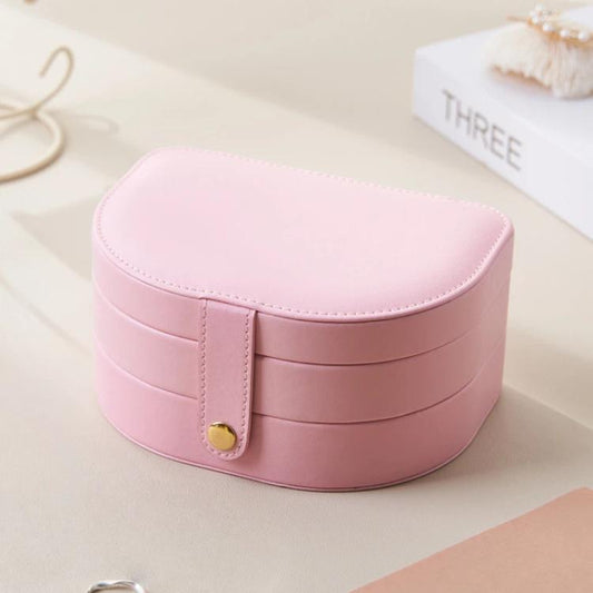3-Tier Leather Travel Jewelry Box Shell-Shaped Jewelry Organizer Case with Earring Board 5 Necklace Hooks