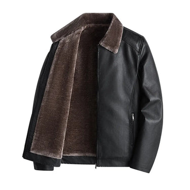 Thick velvet leather jacket for middle-aged and elderly men, PU leather jacket for autumn and winter