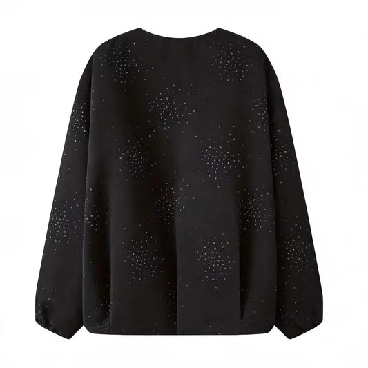 Versatile bright diamond round neck jacket top