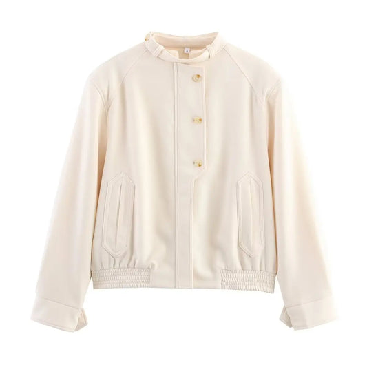 Versatile solid color textured button up jacket top