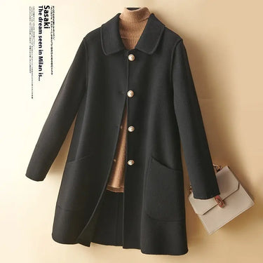 Wool Pearl Buckle Double-faced Woolen Goods Women's Doll Collar Mid-length Coat