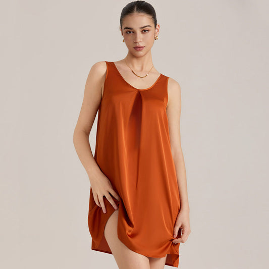 Womens Sleeveless Satin Chiffon V-Neck Nightdress