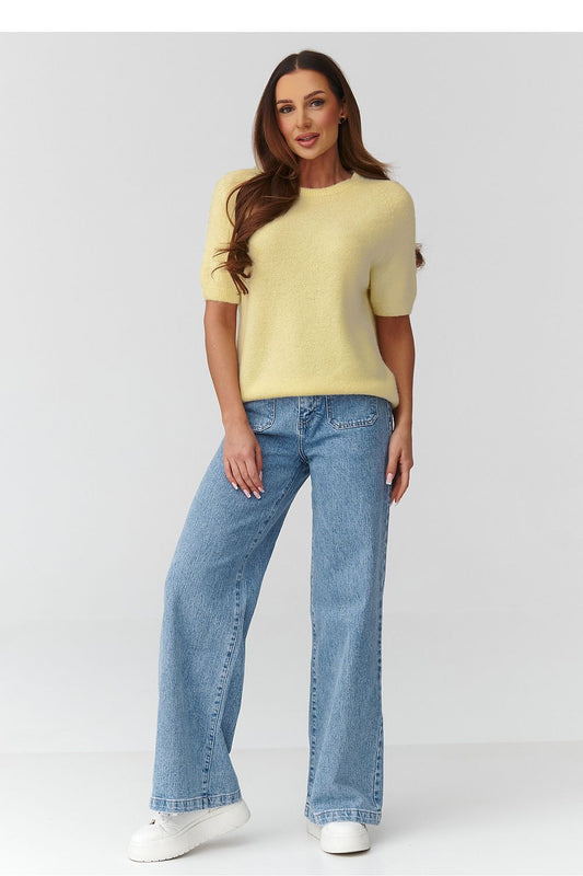 Short sleeve sweater model 224077 Makadamia