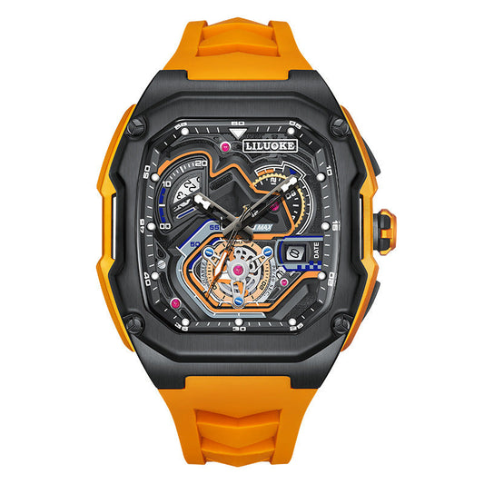 Three-Dimensional Hollow Waterproof Luminous Sports Multifunction Quartz Watch Orange