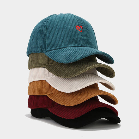 Spring And Autumn New Small Love Embroidered Corduroy Baseball Cap  