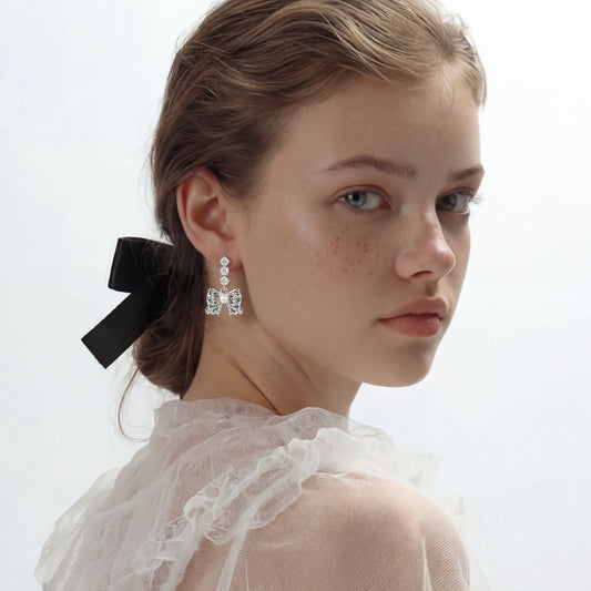 Pearl Bow Drop Earrings  