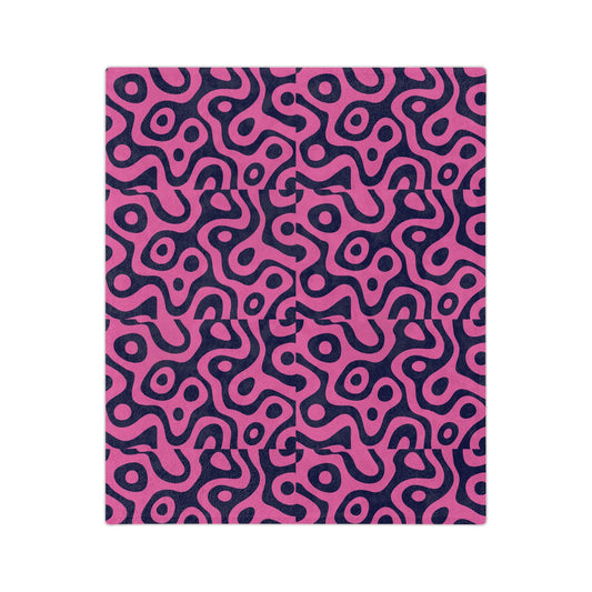 Velveteen Microfiber Blanket — Pink & Navy Abstract Pattern Cozy Throw  