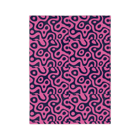 Velveteen Microfiber Blanket — Pink & Navy Abstract Pattern Cozy Throw  