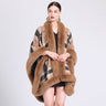 Imitation Rex Rabbit Fur Collar Cape And Shawl Loose Jacquard Knitted Cardigan Cape Coat  