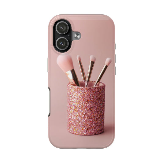 Pink Makeup Brush Phone Case — Glitter Brush Holder Tough Phone Case  