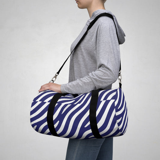 Navy Zebra Print Duffel Bag — Stylish Travel & Gym Tote  