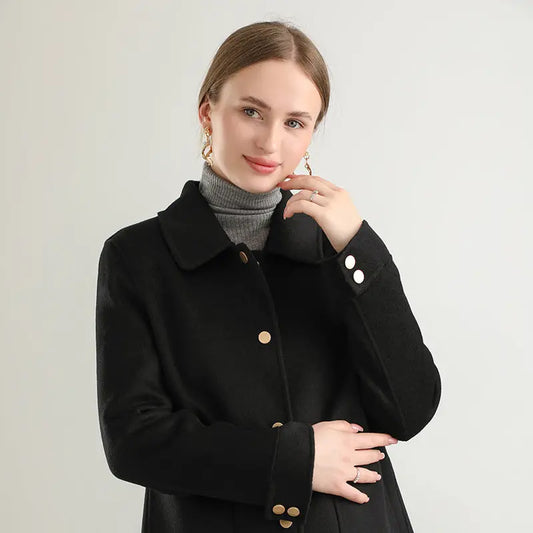 Autumn And Winter New Polo Collar Solid Color Coat For Women  