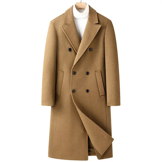 Autumn And Winter Woolen Coat Overknee Long Double Breasted Oblique Pocket  
