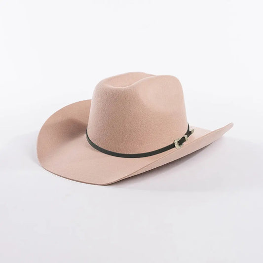 Belt Buckle Wide Brim Curling Wool Cowboy Hat  