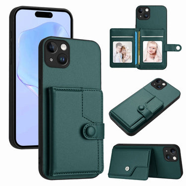 Button Card Bag RFID Anti-theft Phone Case, For iPhone 14 Plus, For iPhone 14, For iPhone 14 Pro, For iPhone 14 Pro Max  