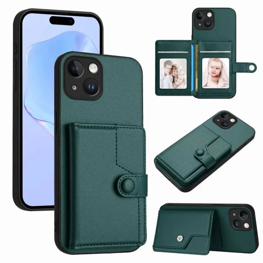 Button Card Bag RFID Anti-theft Phone Case, For iPhone 14 Plus, For iPhone 14, For iPhone 14 Pro, For iPhone 14 Pro Max  